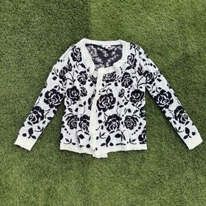 Arizona Jean Co Black White Rose Floral Knit Cardigan Sweater Women's XL
